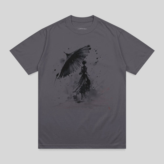 Dark Gray Umbrella Woman Ink Wash Splatter Art product type