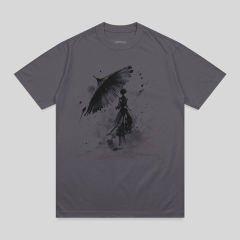 Dark Gray Umbrella Woman Ink Wash Splatter Art product type