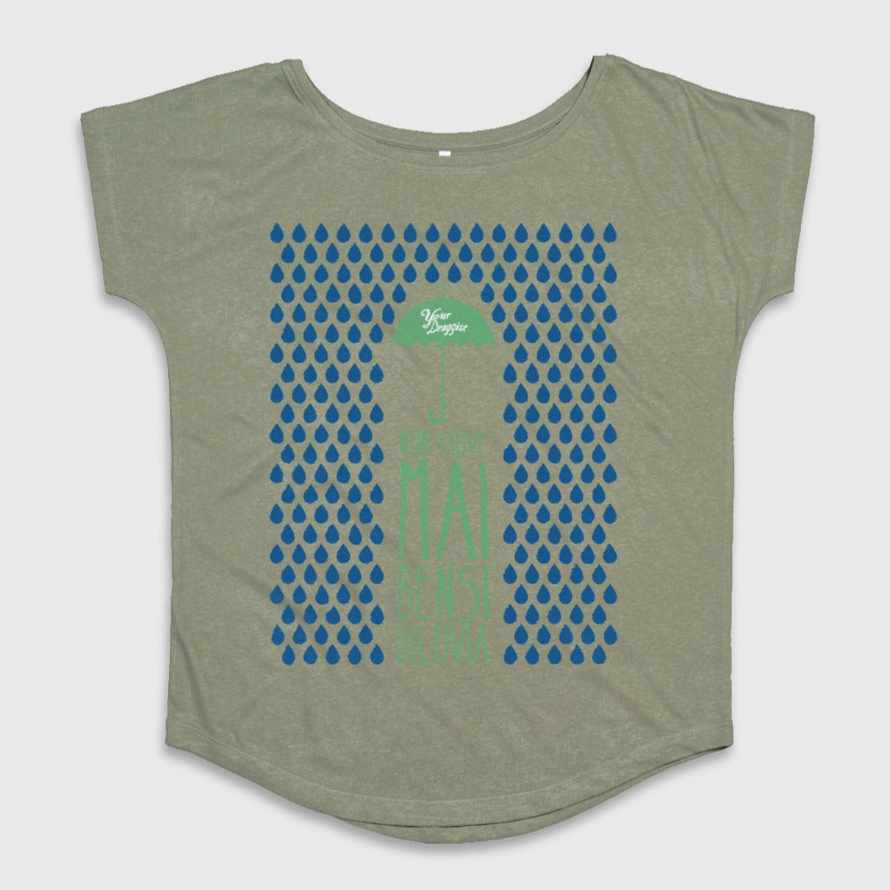 Umbrella and Raindrops Pattern Green Shirt