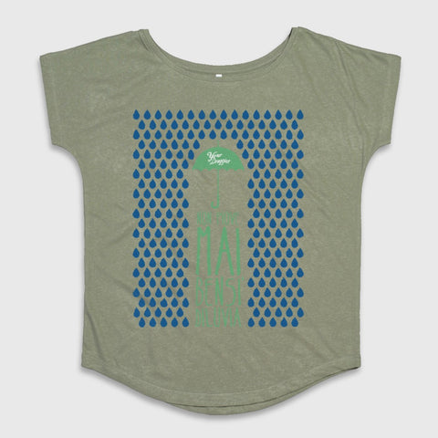 Umbrella and Raindrops Pattern Green Shirt