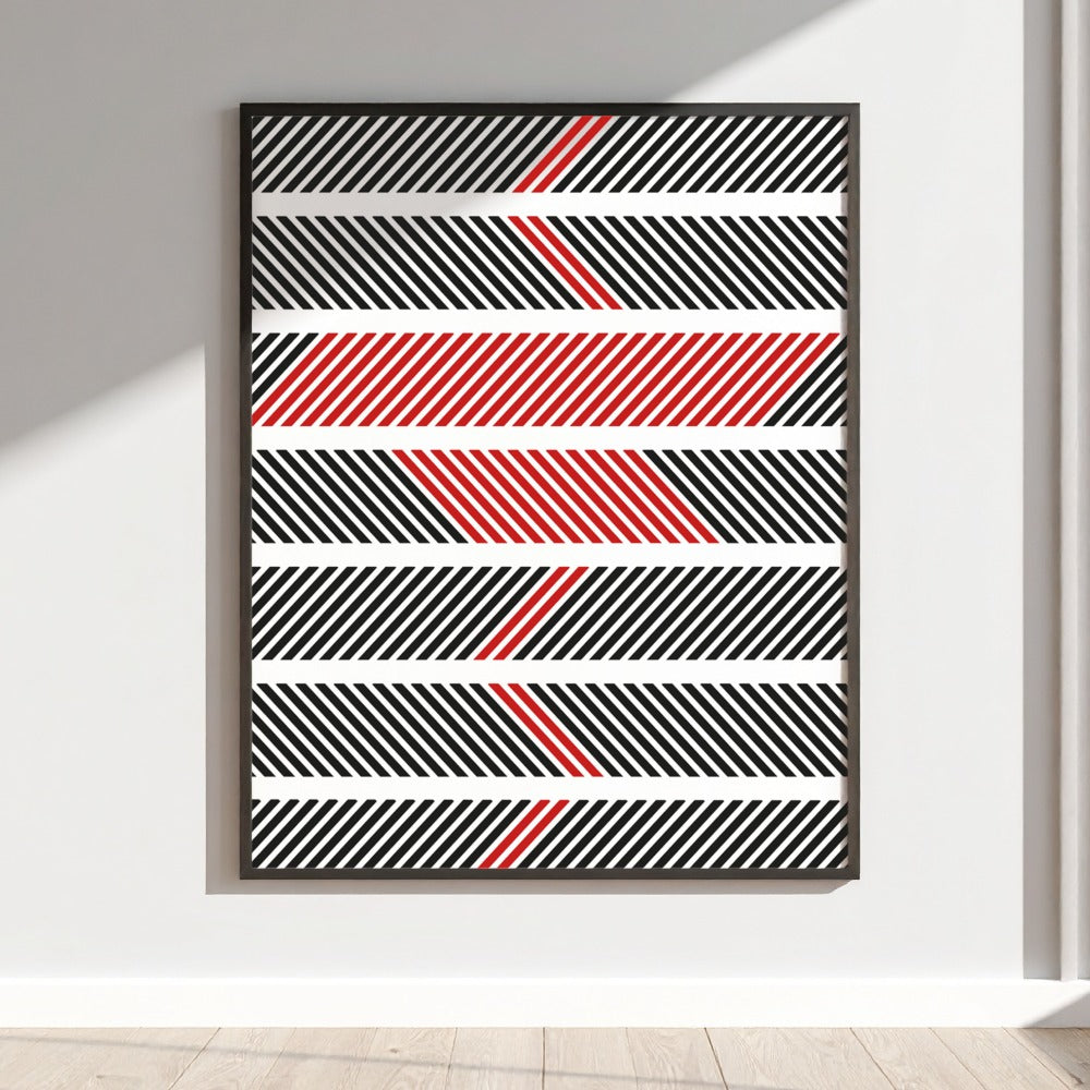 Striped Red and Black Geometric Art Print Product