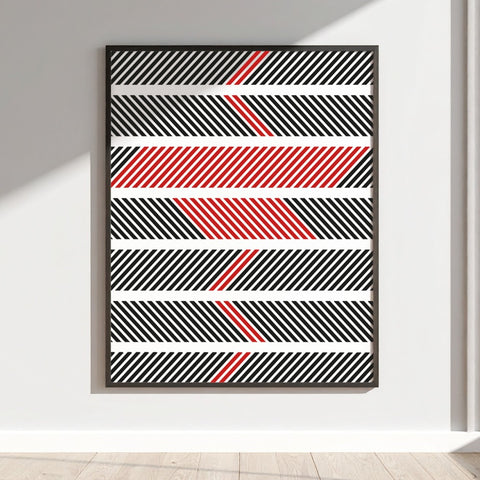 Striped Red and Black Geometric Art Print Product