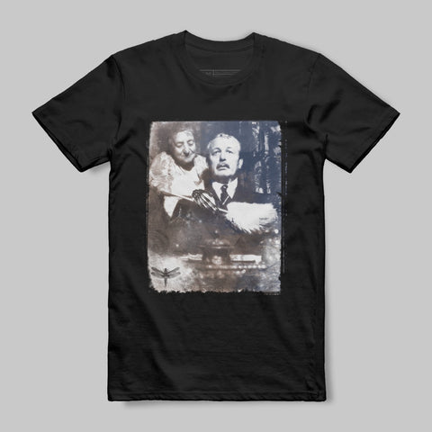Vintage Style Black T-Shirt with Unique Artistic Design