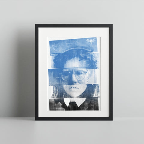 Abstract Blue and Black Portrait Art Print Product