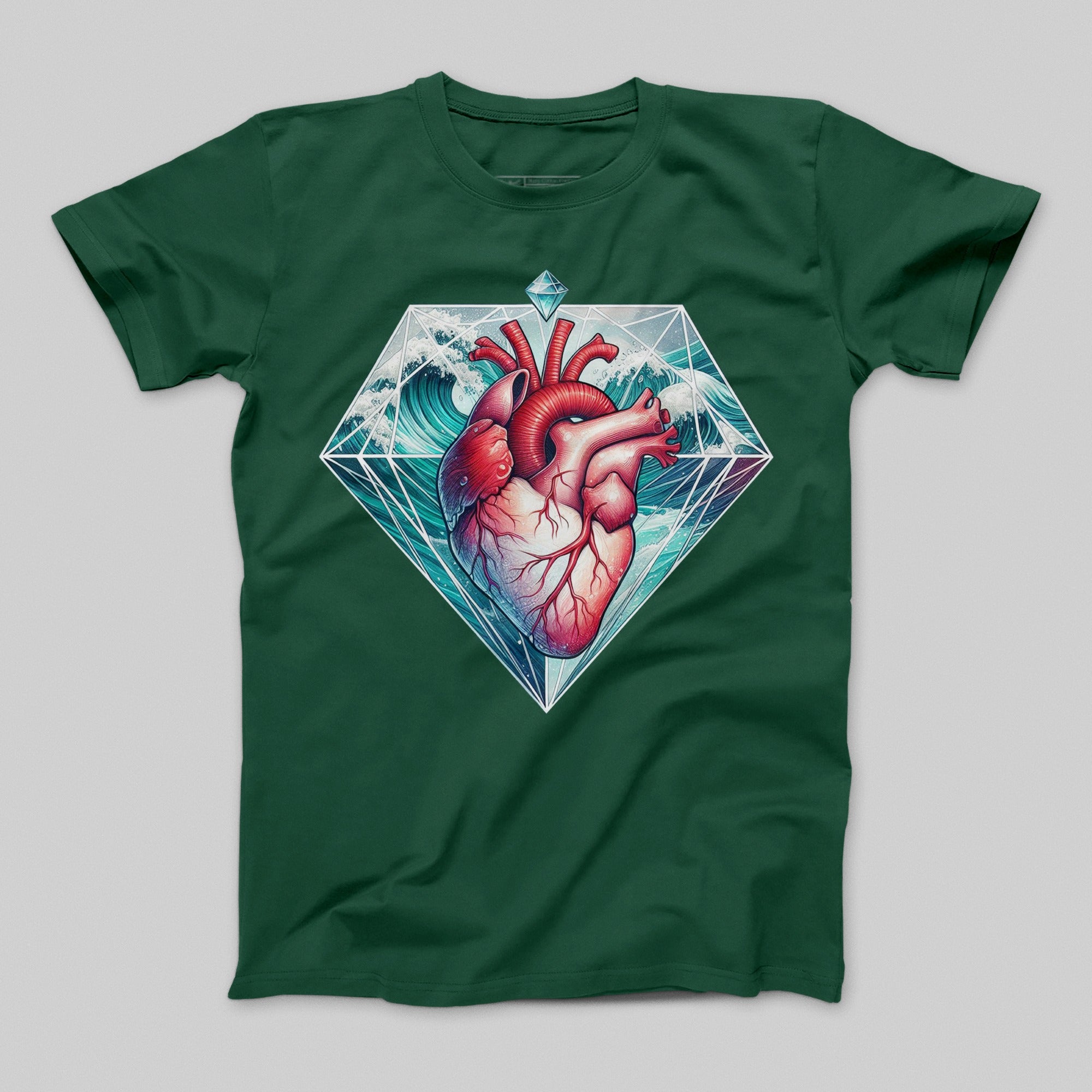 Heart and Ocean Waves in Diamond Graphic T-Shirt