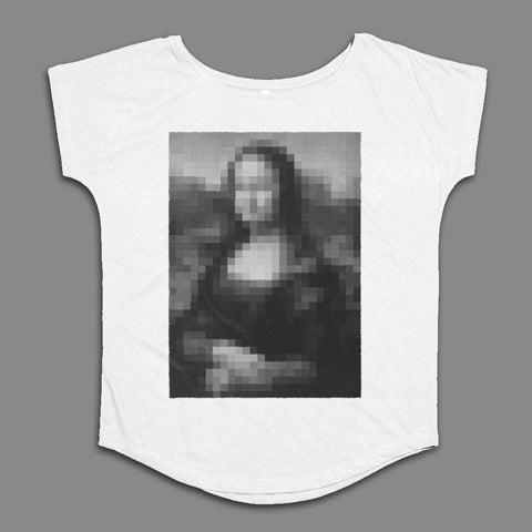 Pixelated Mona Lisa Graphic Print on White Shirt