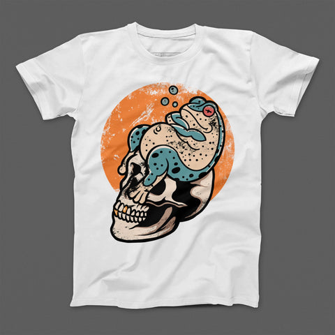 Frog on Skull Graphic Design T-shirt for Casual Wear