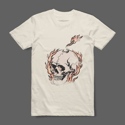 Flaming Skull Graphic Inked on Casual Shirt