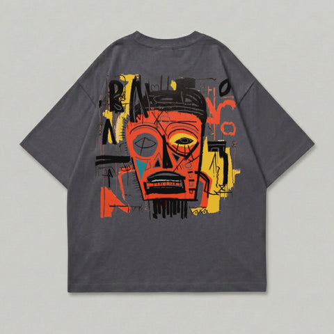 Dark Grey Abstract Face Back Print T-shirt product type