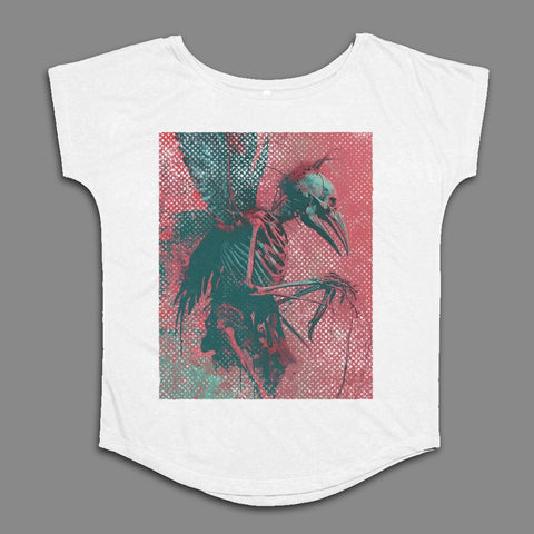 Skeleton Bird Design on White Graphic T-Shirt