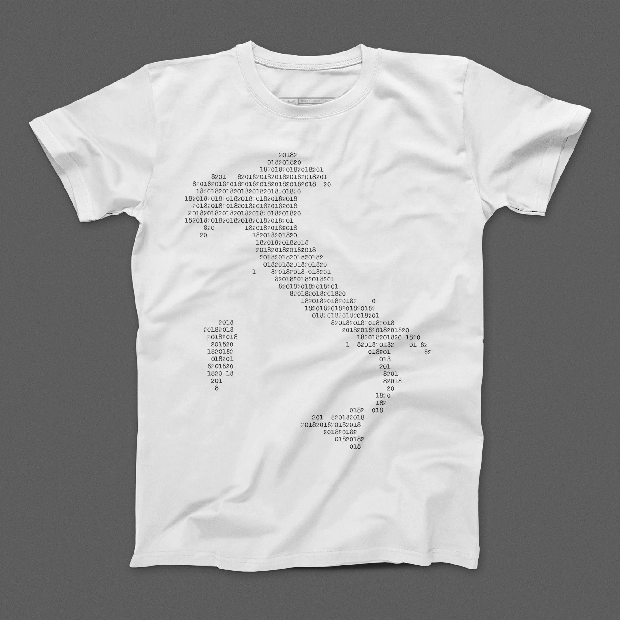 Code Pattern Design White Round Neck T-Shirt