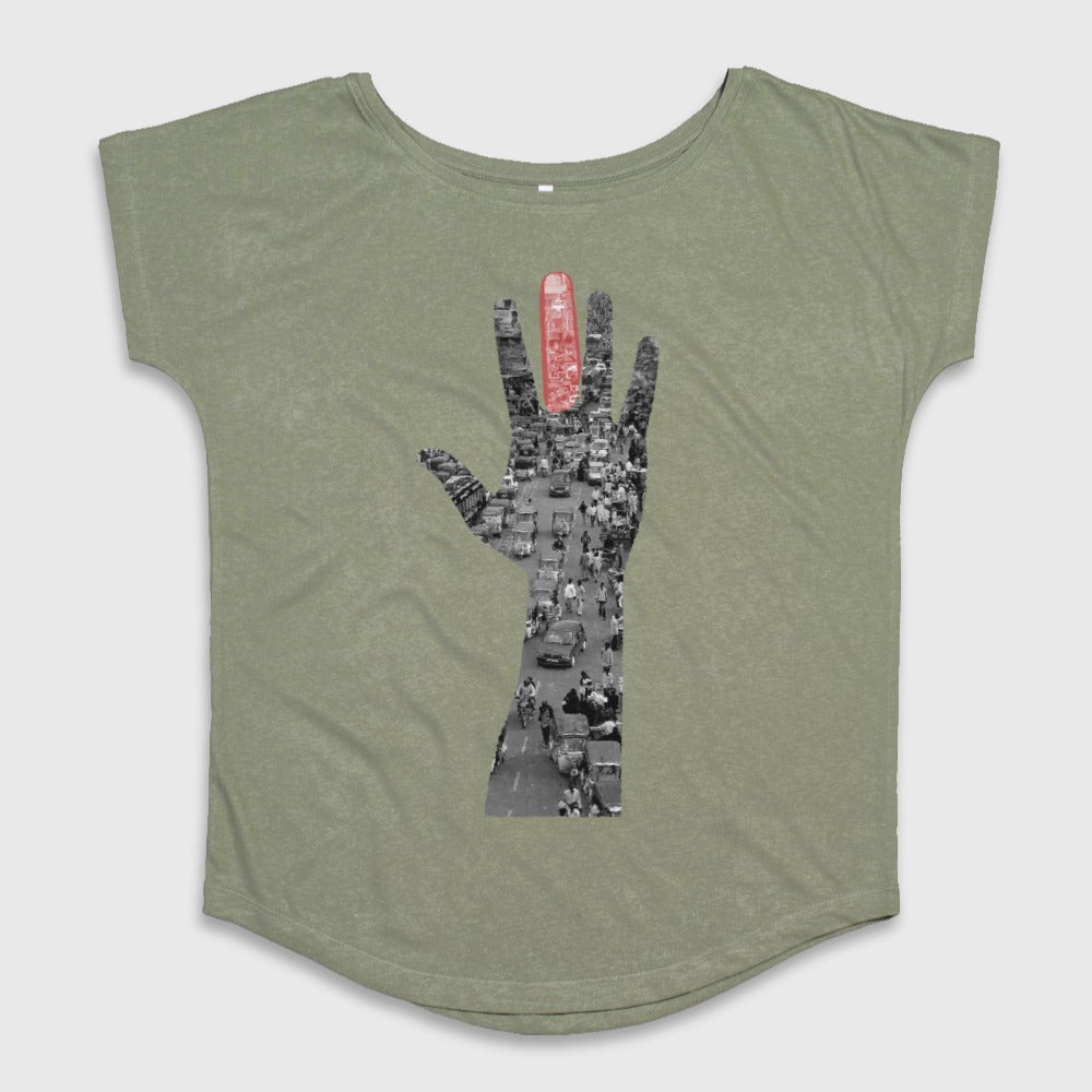 Hand Traffic Image Green Short Sleeve Shirt