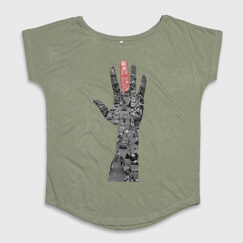 Hand Traffic Image Green Short Sleeve Shirt
