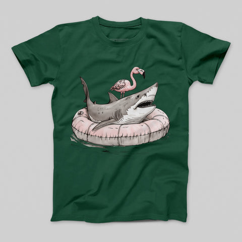 Shark and Flamingo Pool Float Graphic T-Shirt