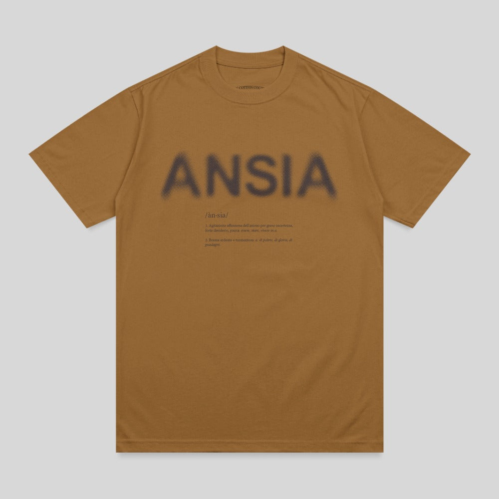 Brown t-shirt with "ANSIA" and dictionary definition printed on front.