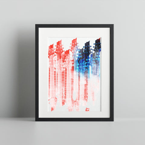 Abstract Multicolored Guitar Heads Art Print