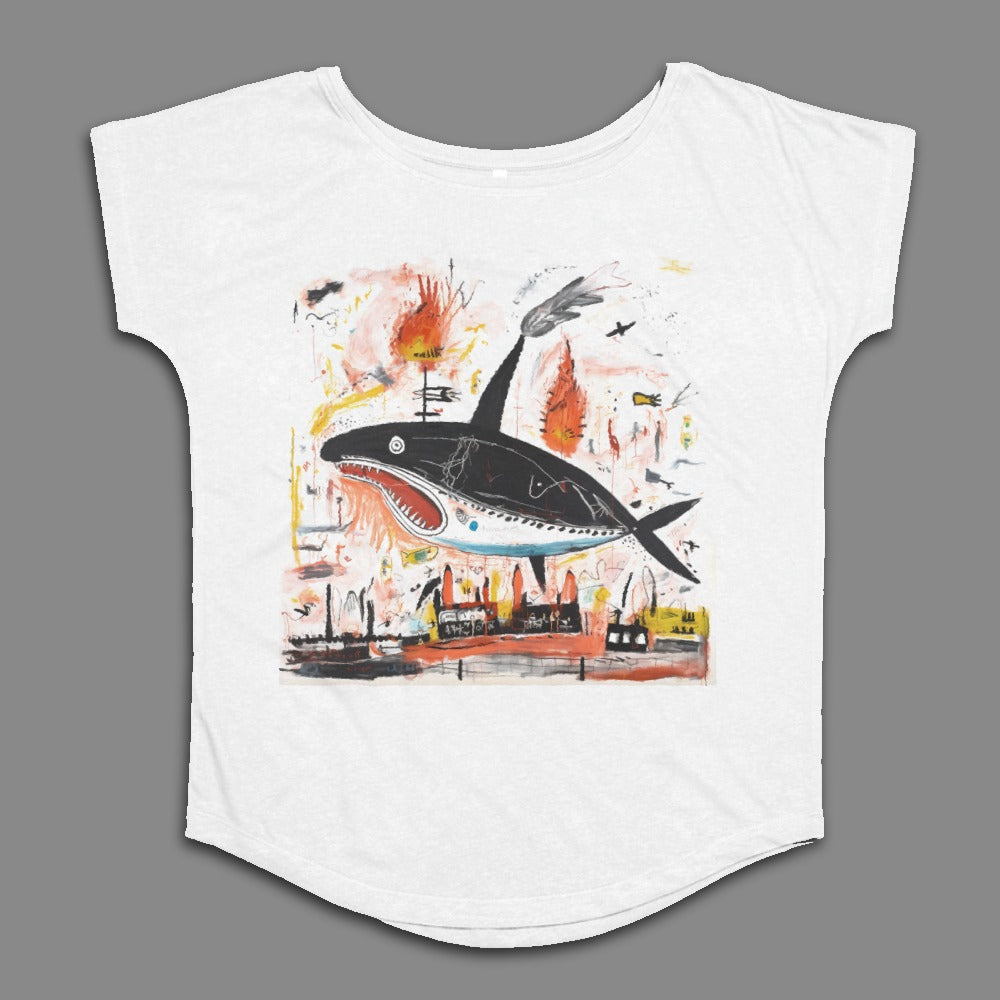 Whale and Cityscape Artistic Print T-Shirt