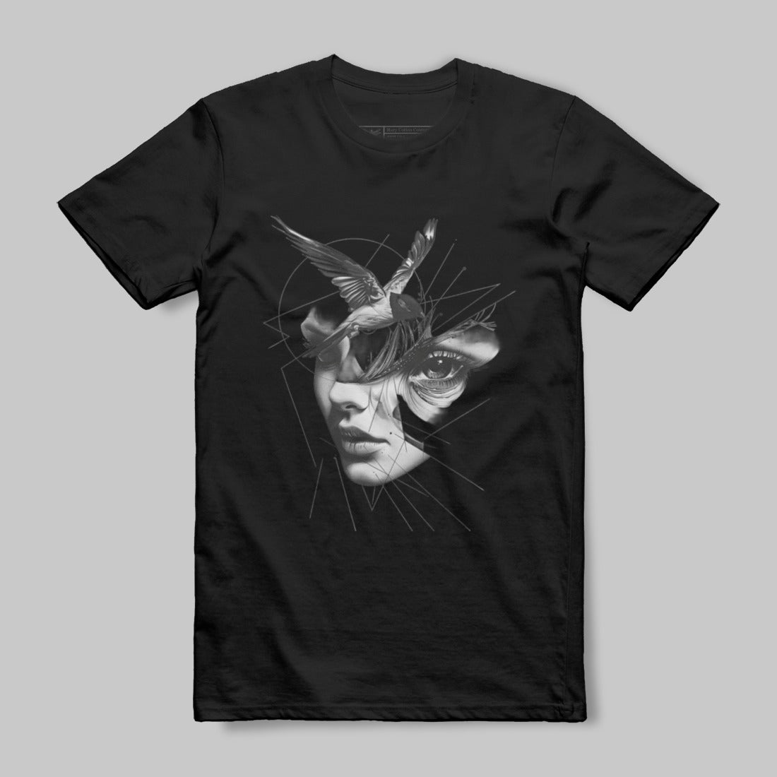 Surreal Artistic Face and Birds Graphic T-shirt