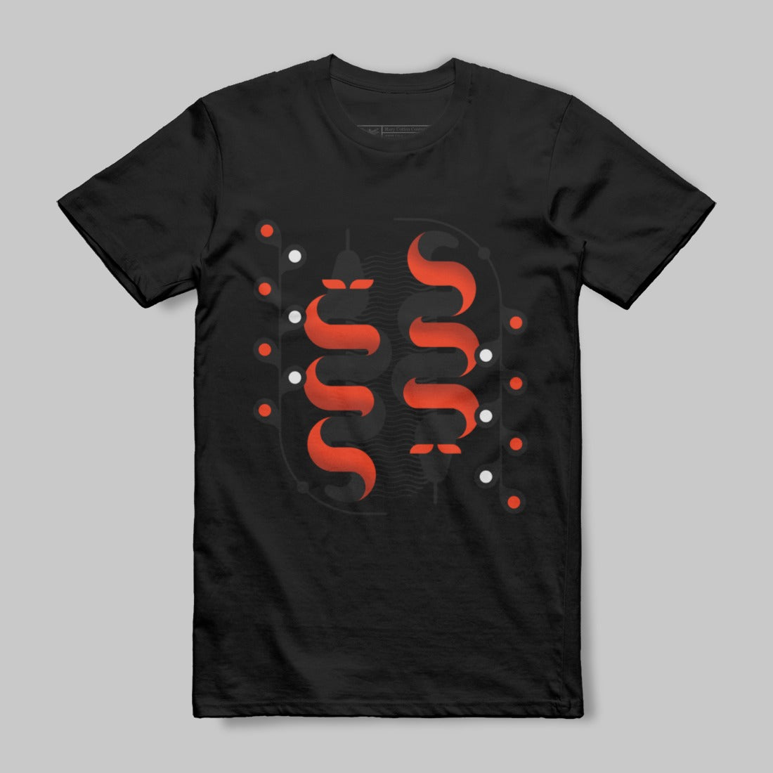 Unique Graphic Design T-Shirt with Red and Black Print
