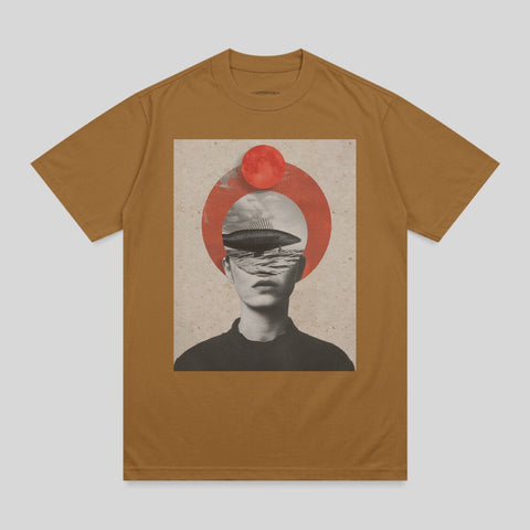 Collage art human face fish ocean red sun circle product type