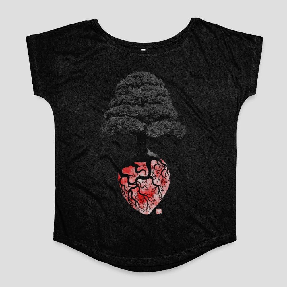 Heart Tree Design on Black Women's T-Shirt