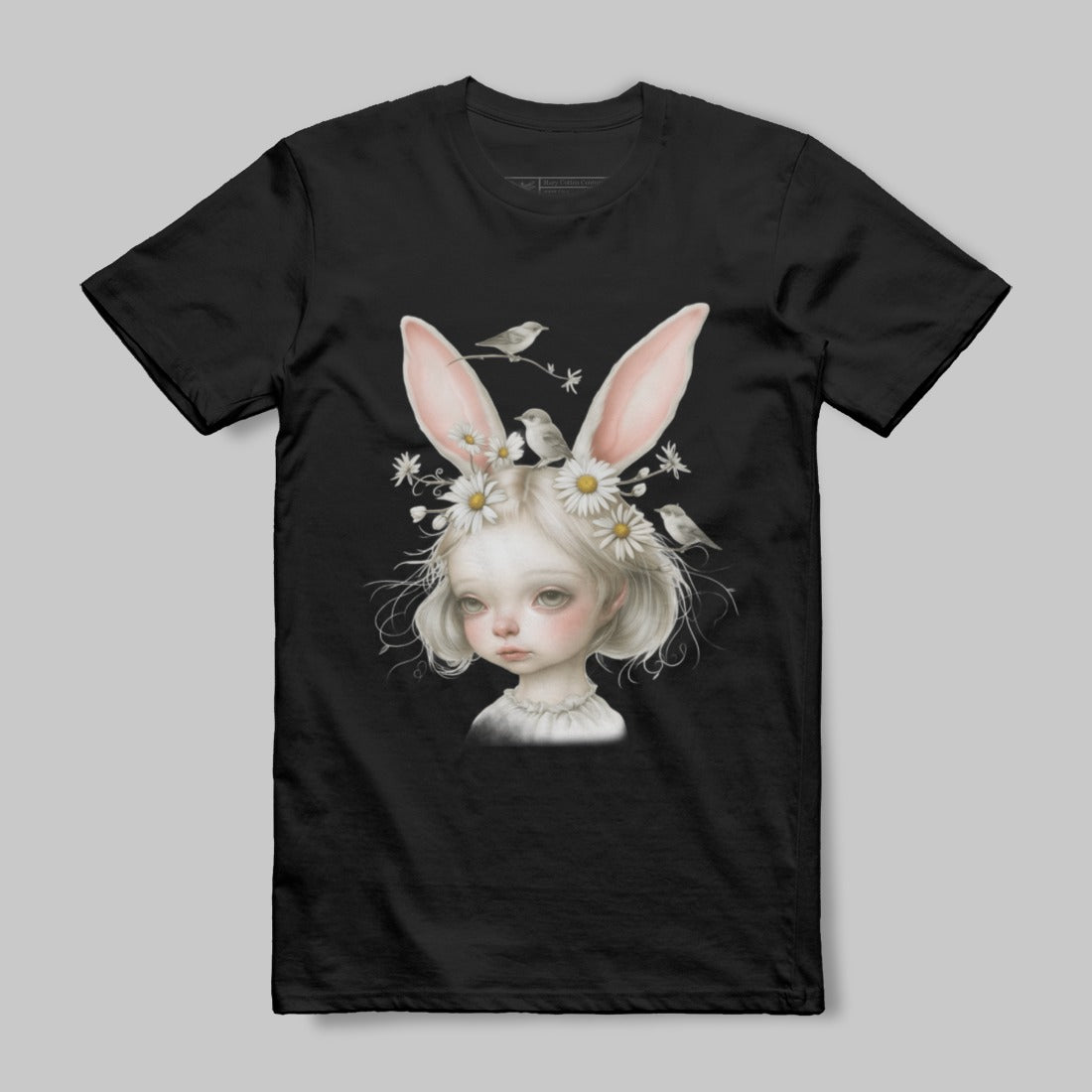 Whimsical Bunny Ears Girl with Flowers T-Shirt