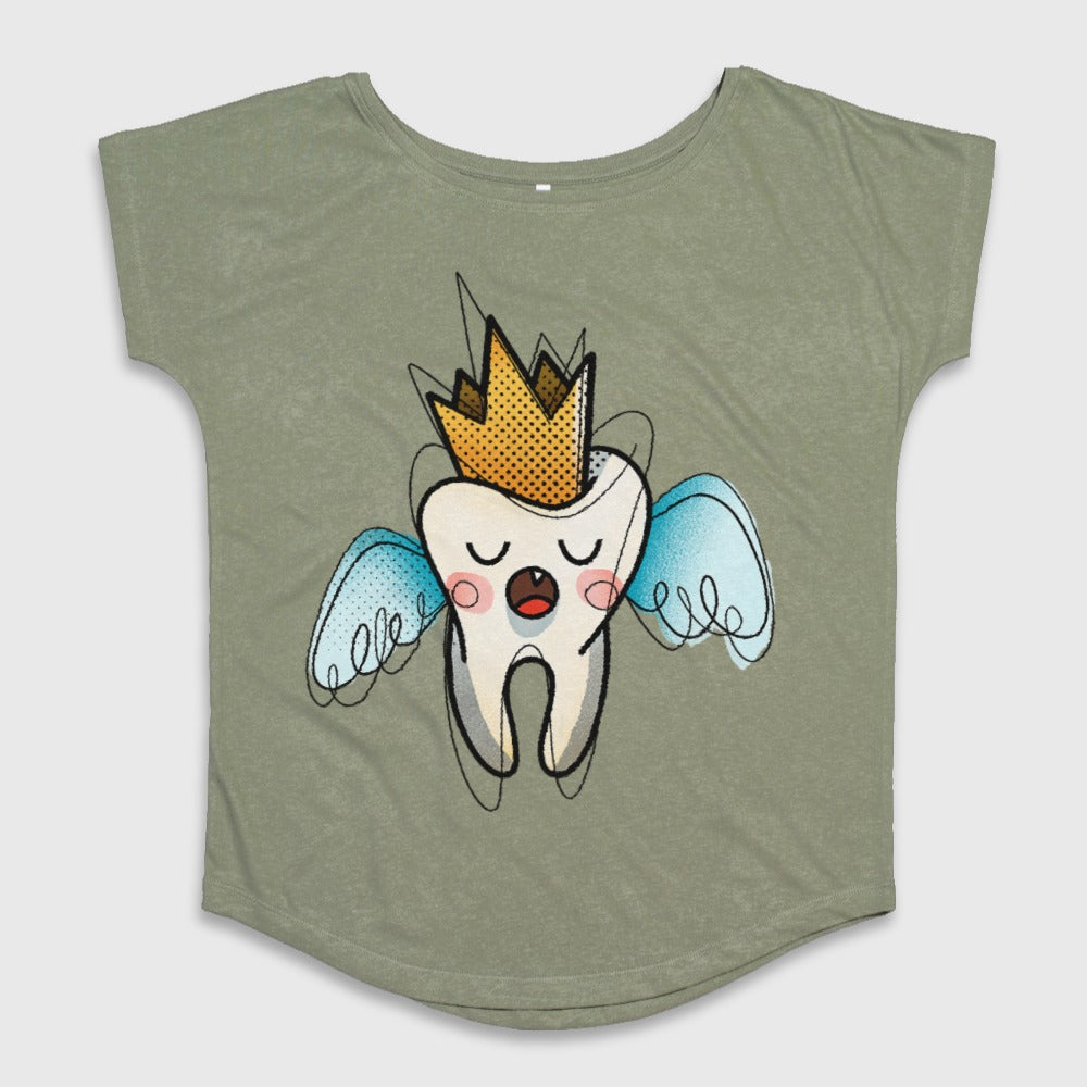 Cartoon Tooth with Crown and Wings T-shirt