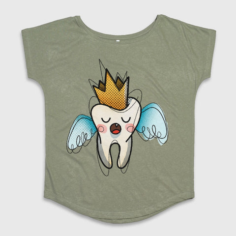 Cartoon Tooth with Crown and Wings T-shirt