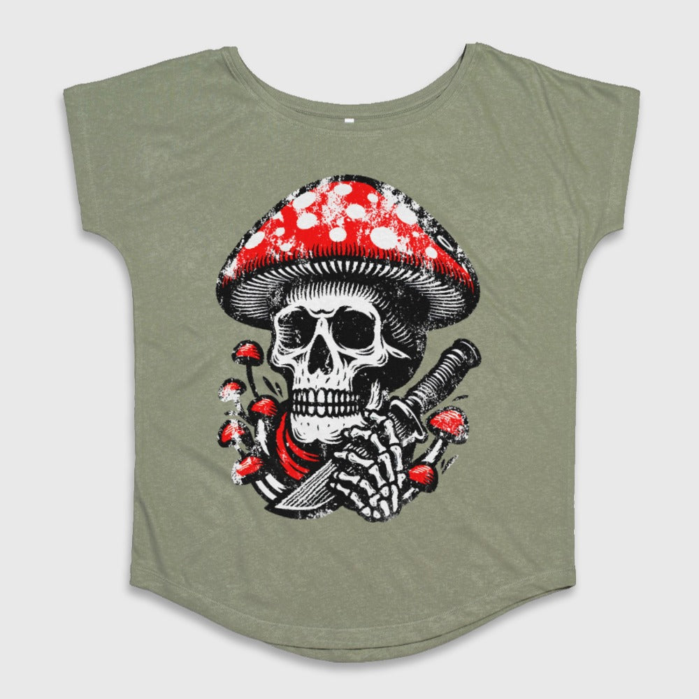 Skull with Mushroom Cap T-Shirt with Sword Design