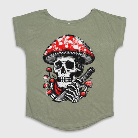 Skull with Mushroom Cap T-Shirt with Sword Design