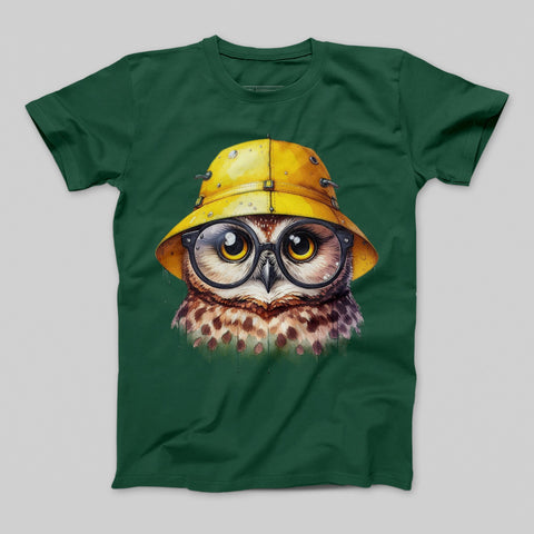 Cute Owl with Glasses and Yellow Hat T-shirt