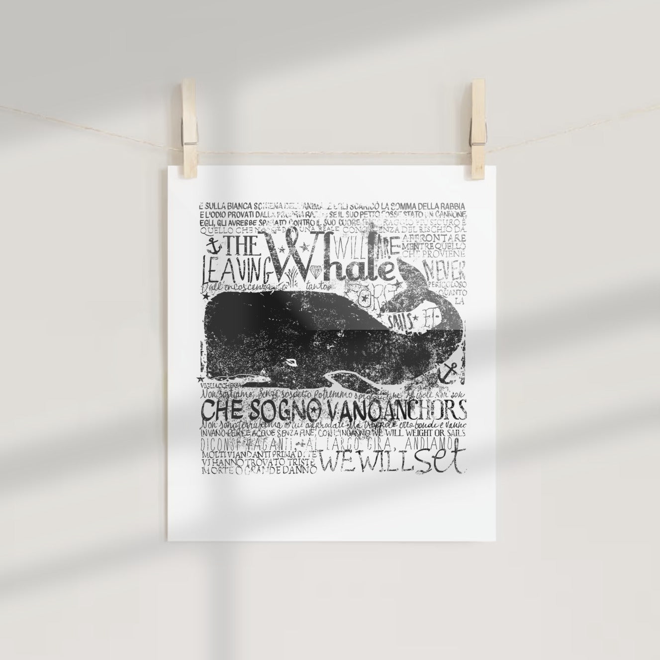 Black and White Whale Typography Print Wall Art