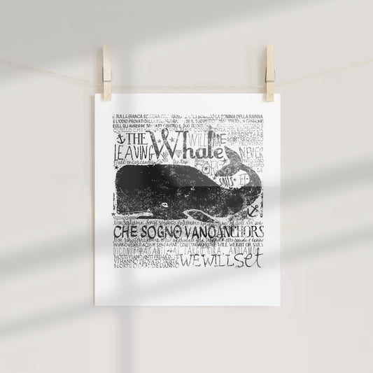 Black and White Whale Typography Print Wall Art