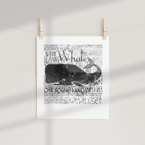 Black and White Whale Typography Print Wall Art