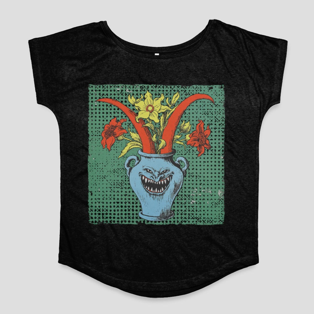 Creepy Monster Vase with Flowers Graphic Tee Shirt