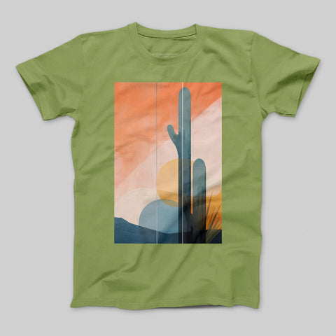 Desert Sunset Cactus Design Printed T-Shirt