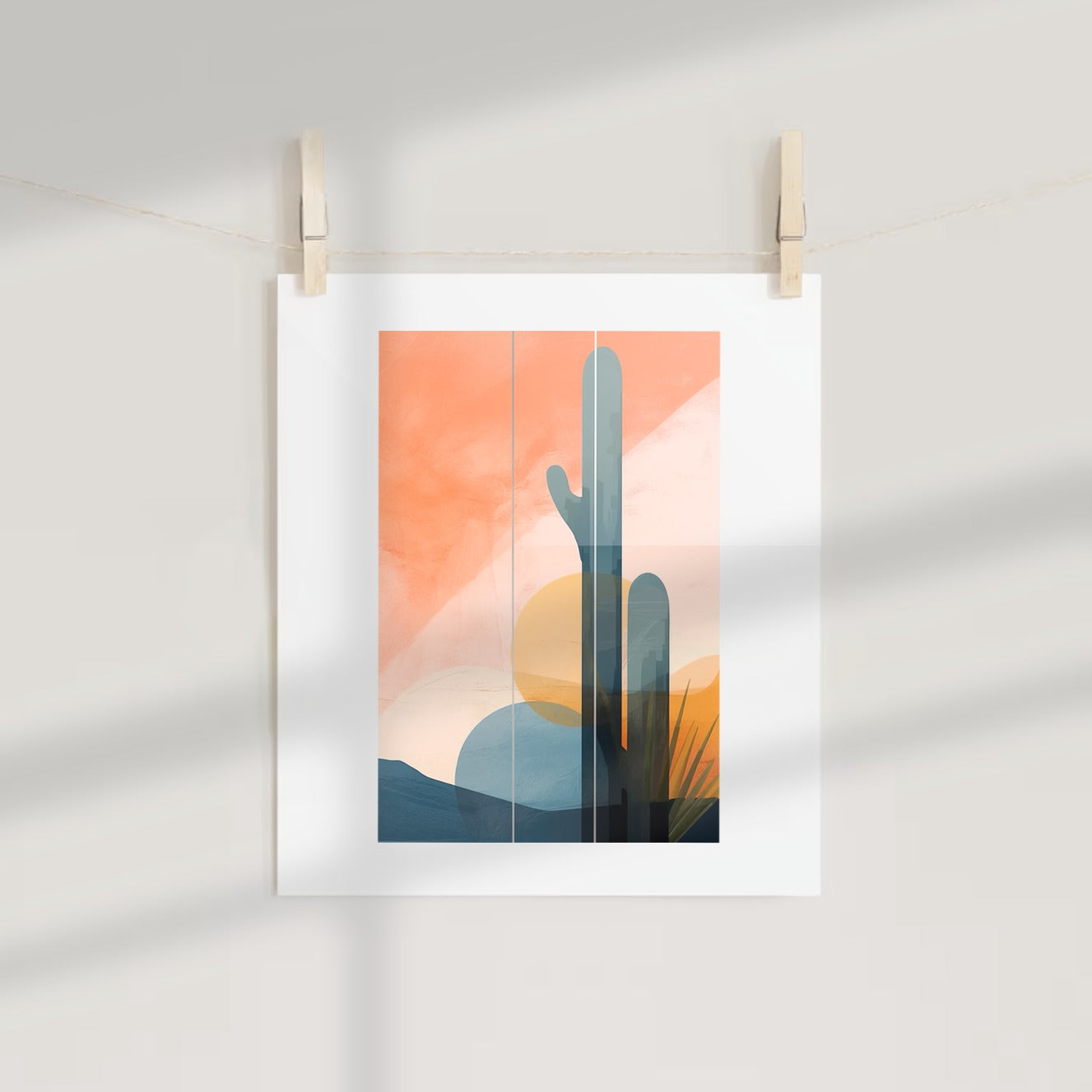 Abstract Desert Cactus Sunset Wall Art Decor Print
