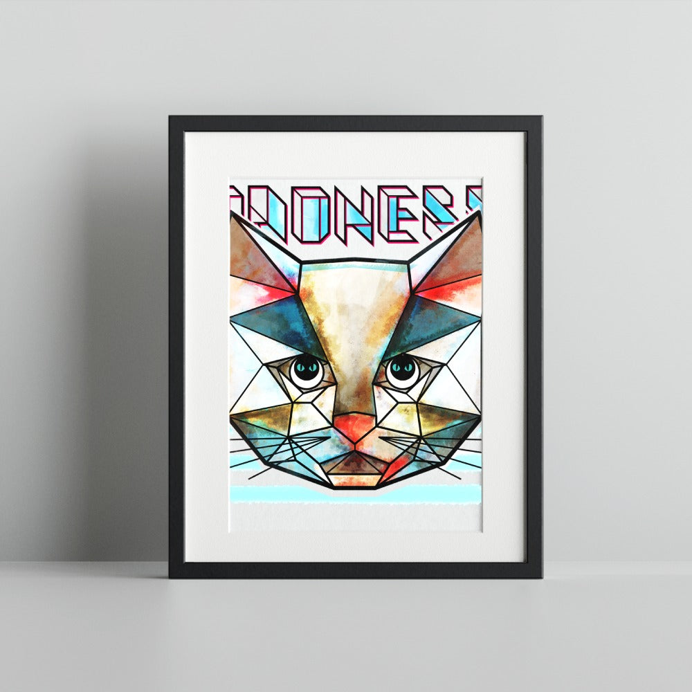 Colorful Geometric Cat Face Art Print Wall Decor