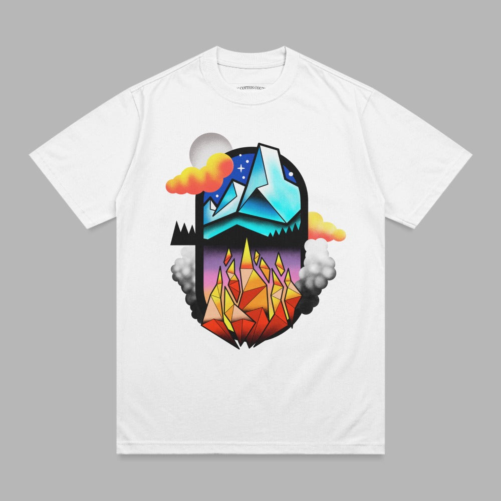 Night Mountains Fire Smoke Stars Geometric product type