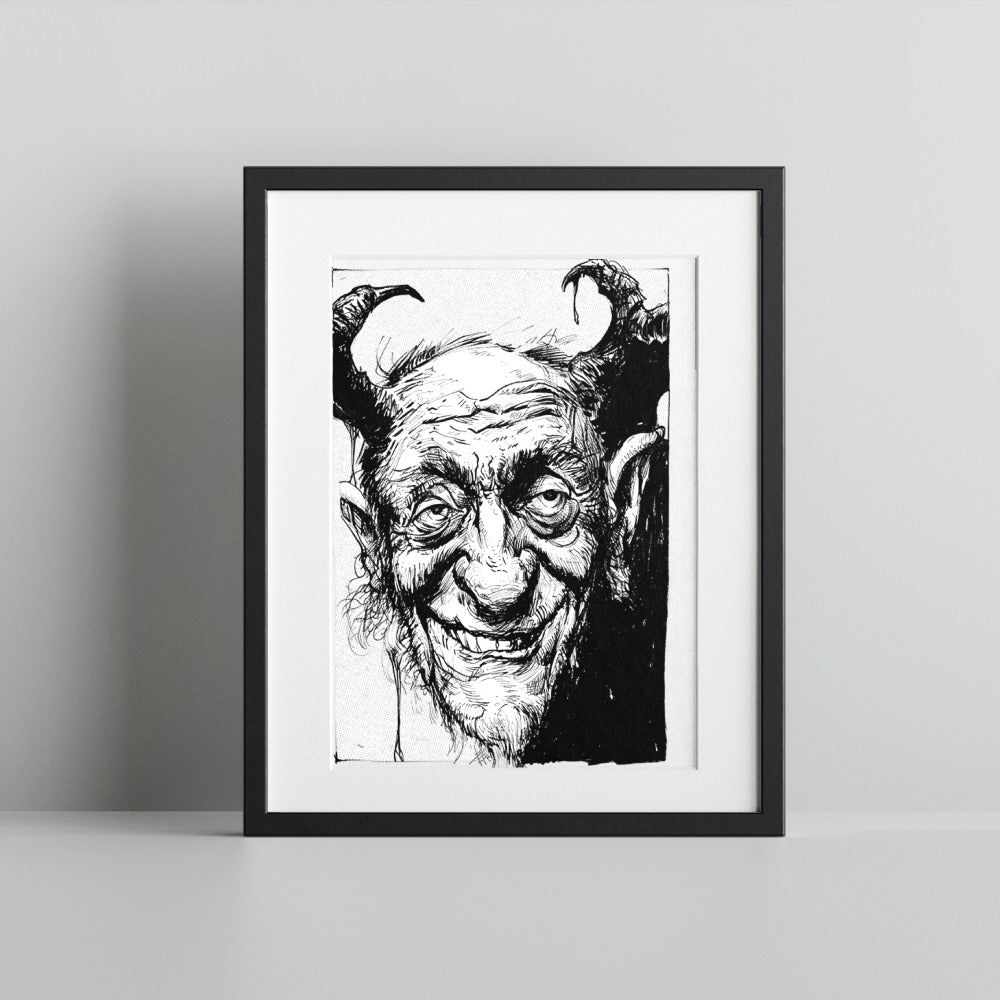 Creepy Dark Horned Old Man Artwork Framed Print