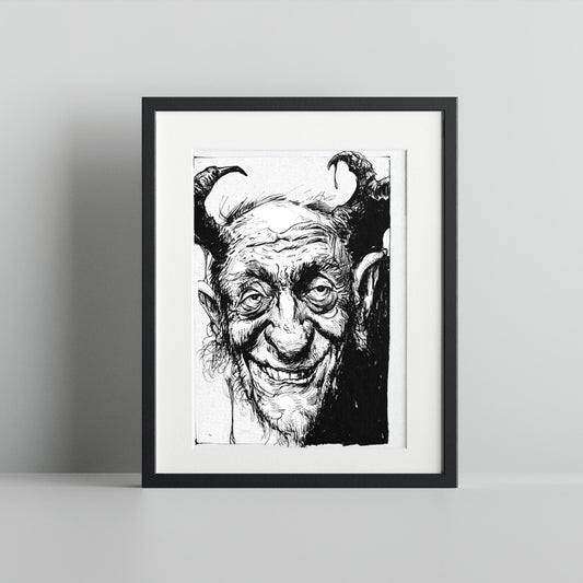 Creepy Dark Horned Old Man Artwork Framed Print