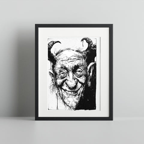 Creepy Dark Horned Old Man Artwork Framed Print