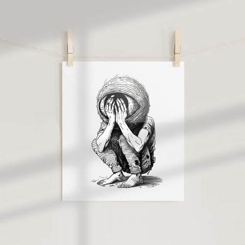 Surrealistic Figure with Head Covered Art Print Product