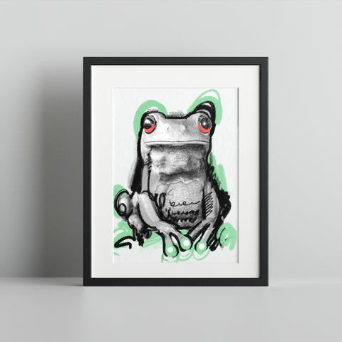 Frog Artwork with Green and Black Accents Wall Art