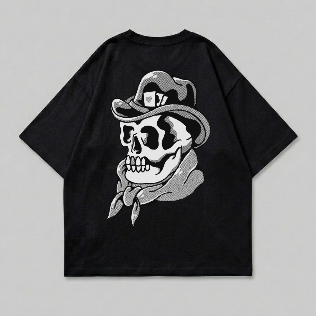 Dark Black Cowboy Skull Hat Bandana Print T-Shirt product type