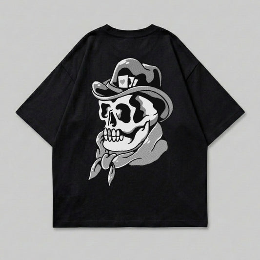 Dark Black Cowboy Skull Hat Bandana Print T-Shirt product type