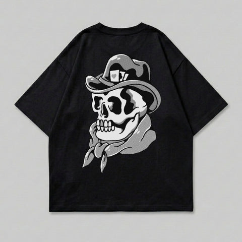 Dark Black Cowboy Skull Hat Bandana Print T-Shirt product type
