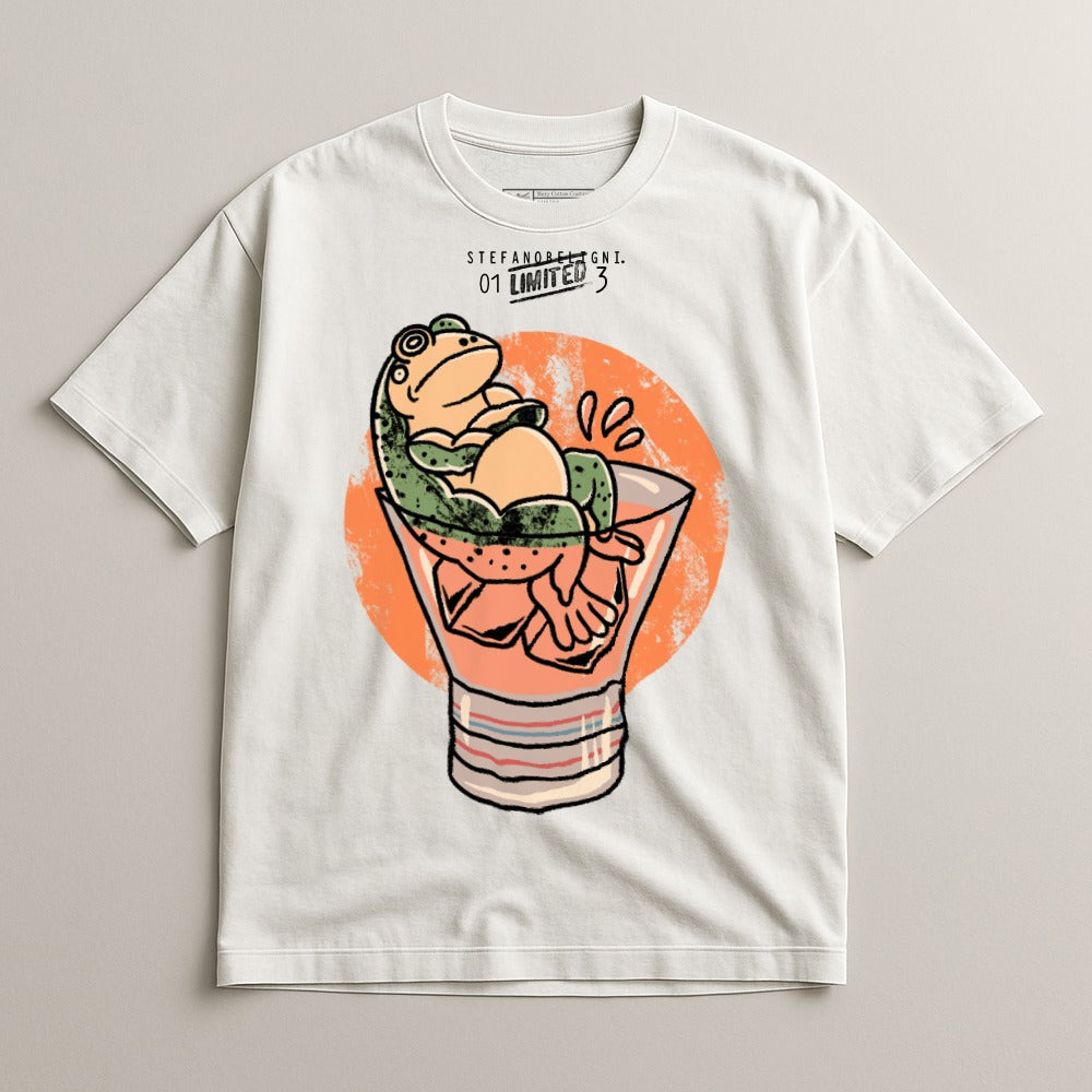 Frog Relaxing in Cocktail Graphic Printed T-Shirt