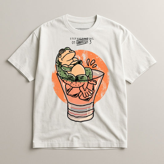 Frog Relaxing in Cocktail Graphic Printed T-Shirt