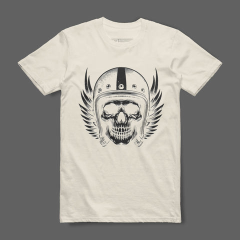 Grunge Skull with Helmet and Wings Graphic Tee
